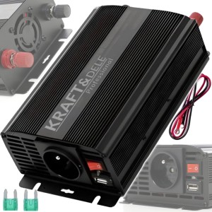 PRZETWORNICA NAPIĘCIA CZYSTA SINUSOIDA 12V 230V 300/600W KABLE BEZPIECZNIKI