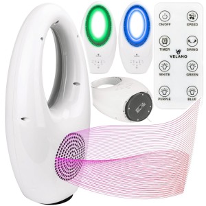 WENTYLATOR BEZŁOPATKOWY PODŁOGOWY OSCYLACJA TIMER PODŚWIETLENIE LED PILOT