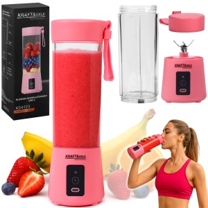 BLENDER PRZENOŚNY BEZPRZEWODOWY AKUMULATOROWY RÓŻOWY USB-C 400ML 2x3000mAh