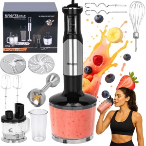 BLENDER MIKSER KUCHENNY RĘCZNY 1500W + AKCESORIA 11el. SREBRNY 12 TRYBÓW 