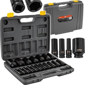 ZESTAW NASADEK UDAROWYCH DO KLUCZY 10-38mm HEX 20szt 1/2" 78mm CRV WALIZKA