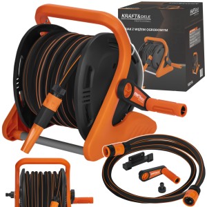 STOJAK Z WĘŻEM OGRODOWYM WĄŻ 20M+2M 1/2" ZWIJANY PVC RĘCZNA KORBKA