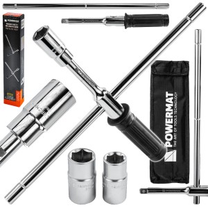 KLUCZ DO KÓŁ SKŁADANY KRZYŻAKOWY 1/2" NASADKI 17/19/21/23mm WZMACNIANY