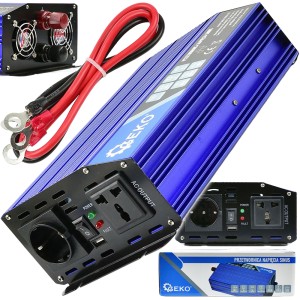 PRZETWORNICA NAPIĘCIA CZYSTY SINUS 12V/230V 1000W/2000W GNIAZDO USB