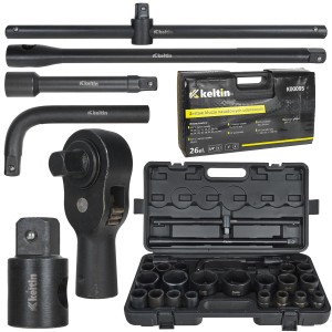 ZESTAW KLUCZY NASADOWYCH UDAROWYCH 26EL. 3/4"/1" 6-KĄT 17-65MM WALIZKA 