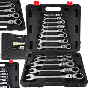 KLUCZE PŁASKO-OCZKOWE ŁAMANE Z GRZECHOTKĄ 8-32mm 13el WALIZKA STAL CRV