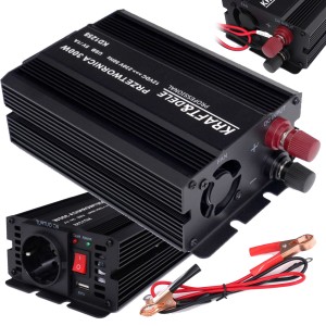 PRZETWORNICA PRĄDU SAMOCHODOWA SKORYGOWANA SINUSOIDA 12V 230V 300W KABLE