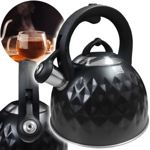 CZAJNIK Z GWIZDKIEM NA GAZ INDUKCJĘ 3L CZARNY STAL NIERDZEWNA